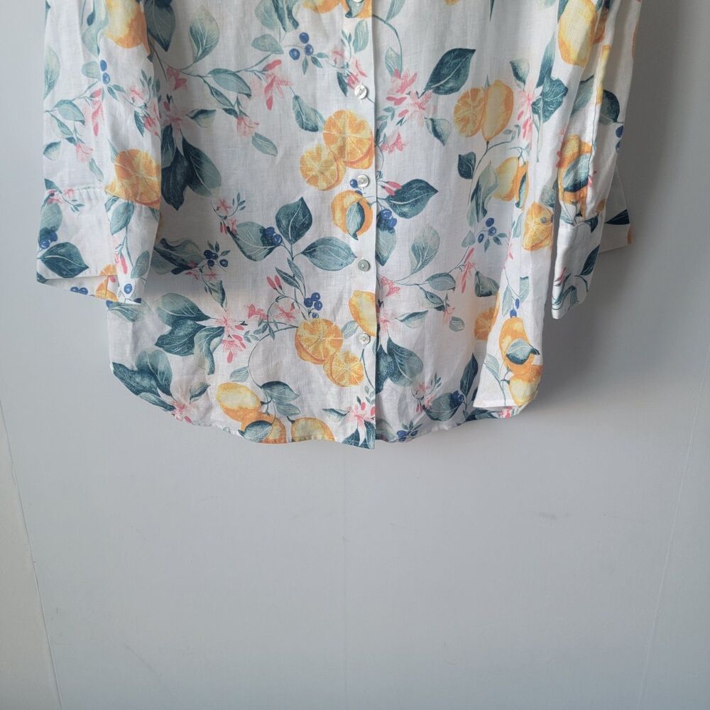 Chicos womens 100% linen shirt size 12 no Iron  lemon flower 3/4 sleeve - Picture 4 of 8